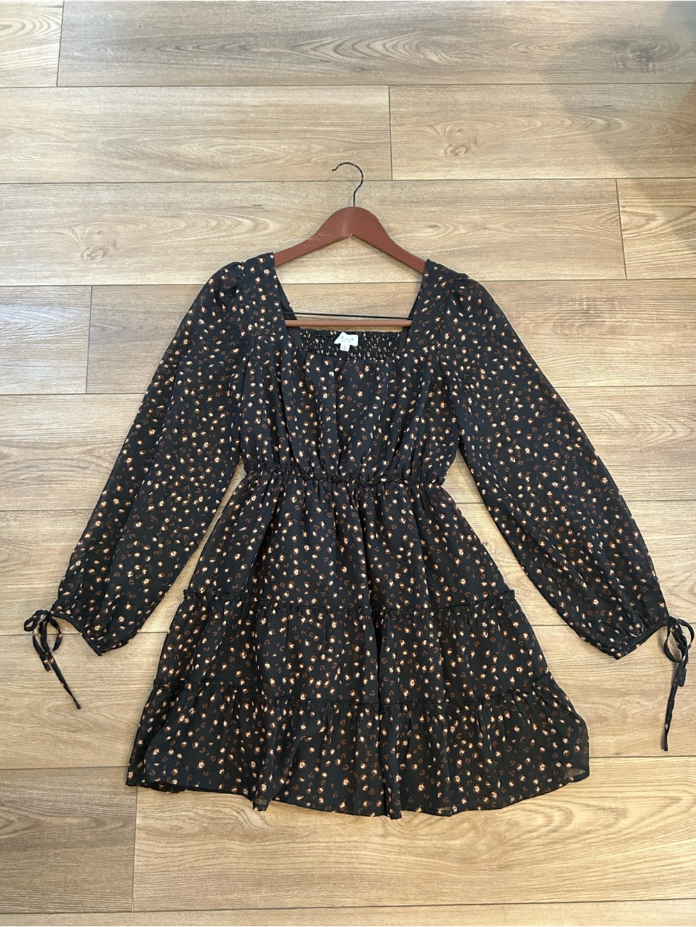 LeLis Collection Black Brown Animal Print Tiered Babydoll Mini Dress S